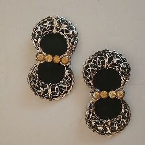 Silvertone, Black & Rhinestones Shoe or Dress Clips
